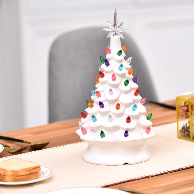 14 Inch PreLit HandPainted Ceramic Tabletop Christmas Tree
