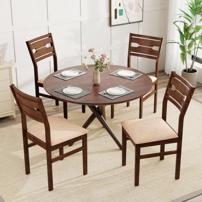 Dining Chair Set Of 2/4 With Rubber Wood Frame And Padded Seat-2