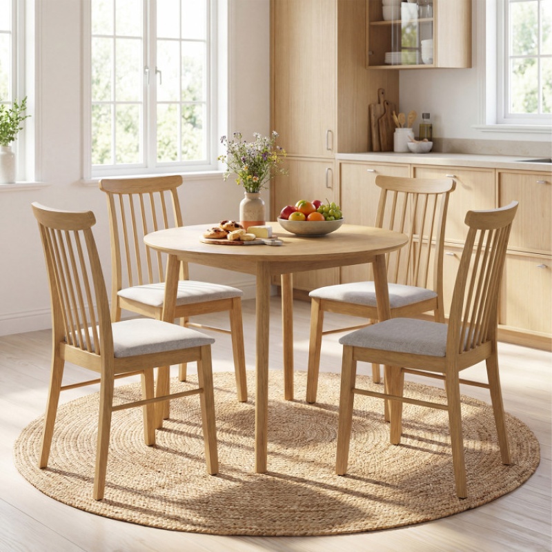 Dining Chairs Set Of 4 Fabric Upholstered Kitchen Armless Chairs With Rubber Wood Frame-Natural