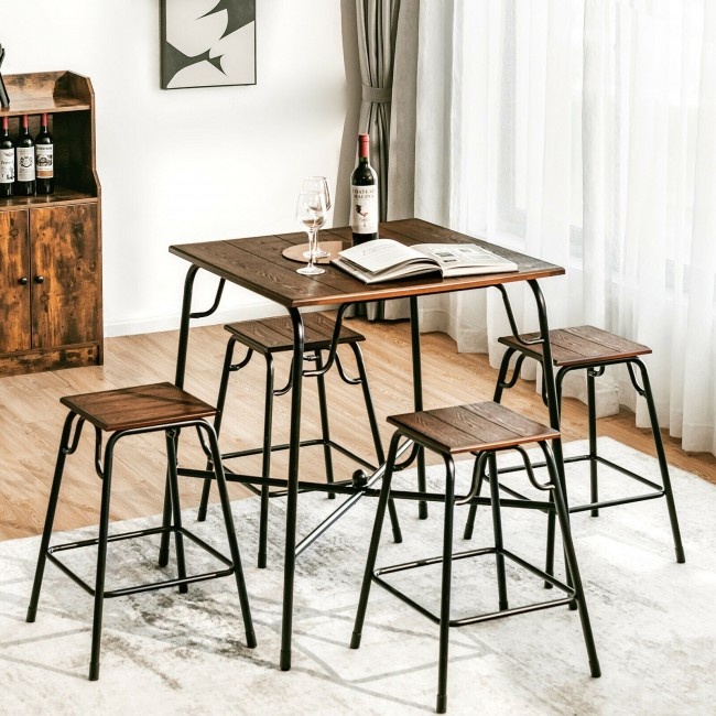 5 Pieces Bar Table Set With 4 Counter Height Backless Stools