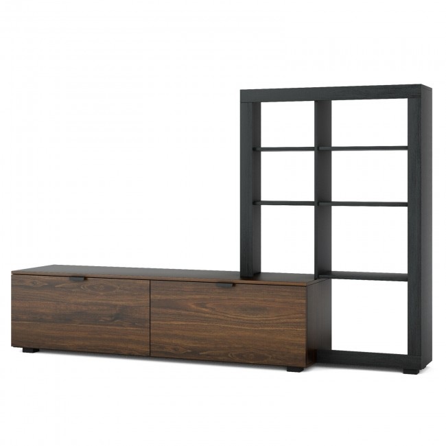 2-In-1 Tv Stand With 4-Tier Bookcase Adjustable Shelf