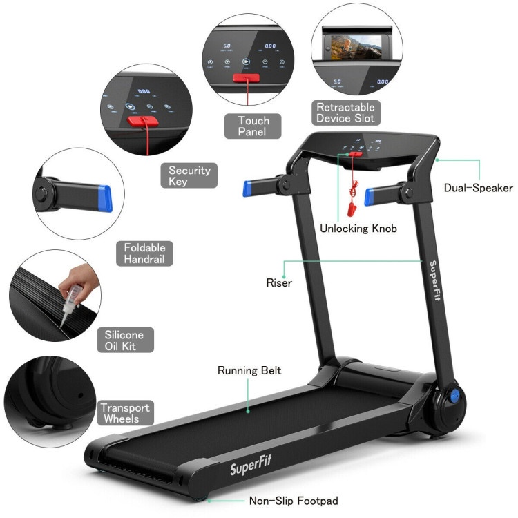 3Hp Electric Folding Treadmill With Bluetooth Speaker