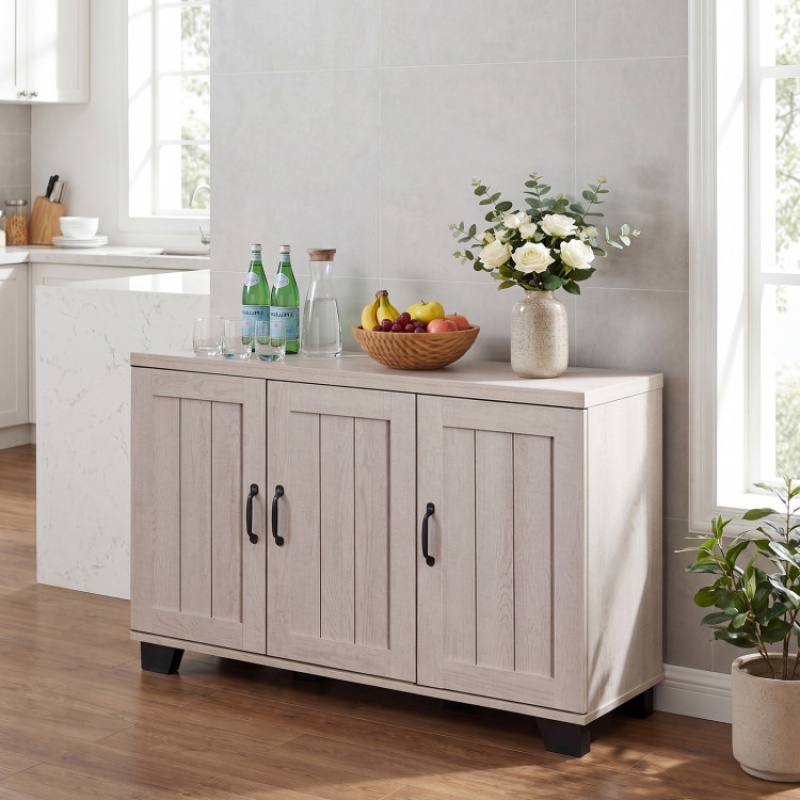 3-Door Buffet Sideboard With Adjustable Shelves And Anti-Tipping Kits-White Wash