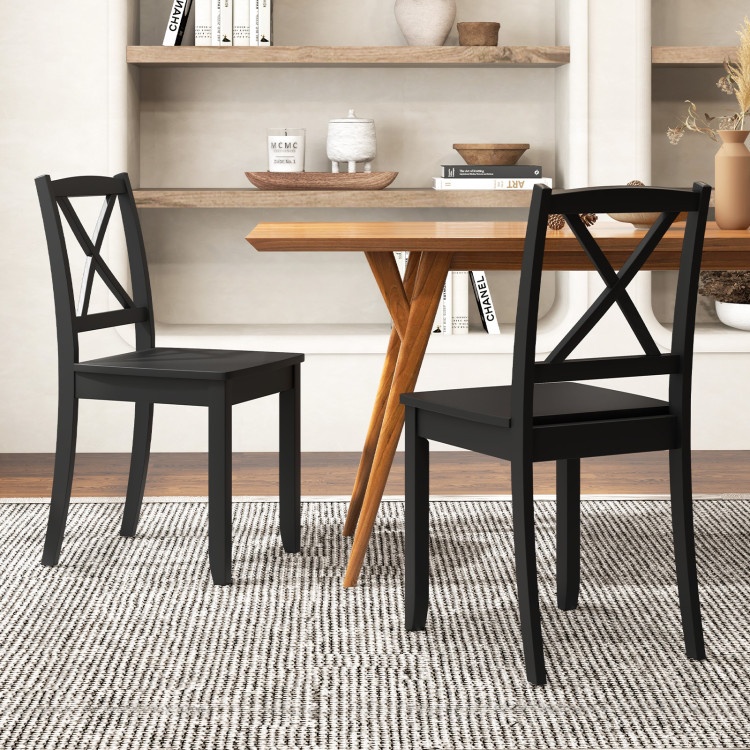 Wood Dining Chair Set Of 2 With Rubber Wood Legs And Curved Backrest-Black