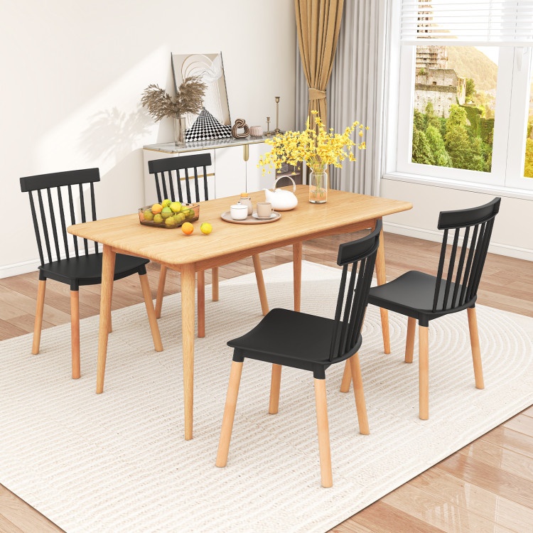 Set Of 4 Windsor Dining Chairs With Spindle Backs And Curved Seats-Black