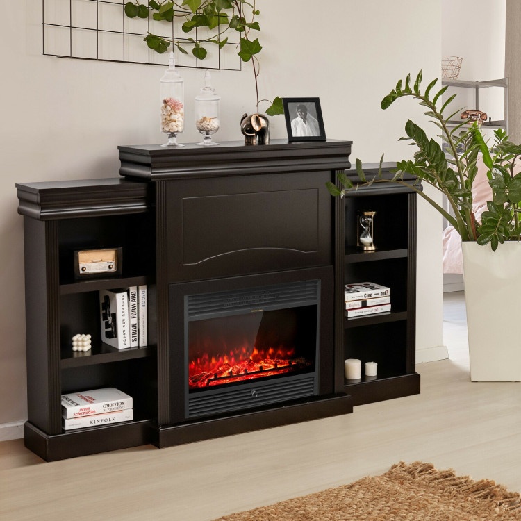 70 Inch Modern Fireplace Media Entertainment Center With Bookcase-Brown