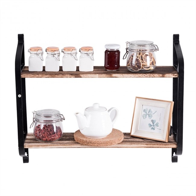 2Tier Rustic Wall Mounted Floating Shelf MultiPurpose Storage