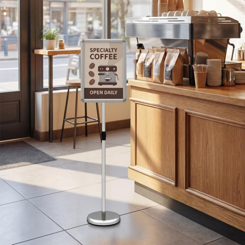 11 X 17 Inch Height Adjustable Sign Holder Stand With Snap-Open Frame