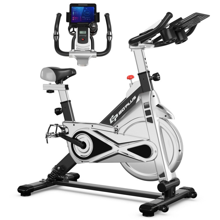 Stationary Silent Belt Adjustable Exercise Bike With Phone Holder And Electronic Display