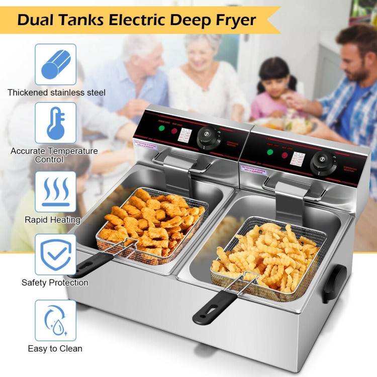 3400W Dual Tank Electric Countertop Deep Fryer