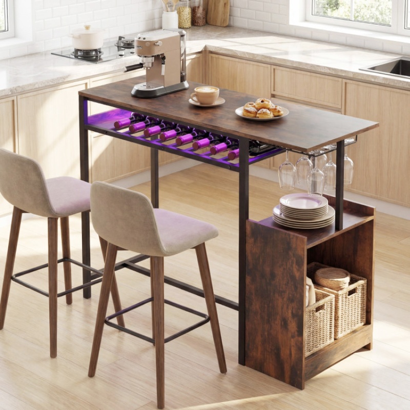 Rectangular Bar Table With Charging Station And LED Light