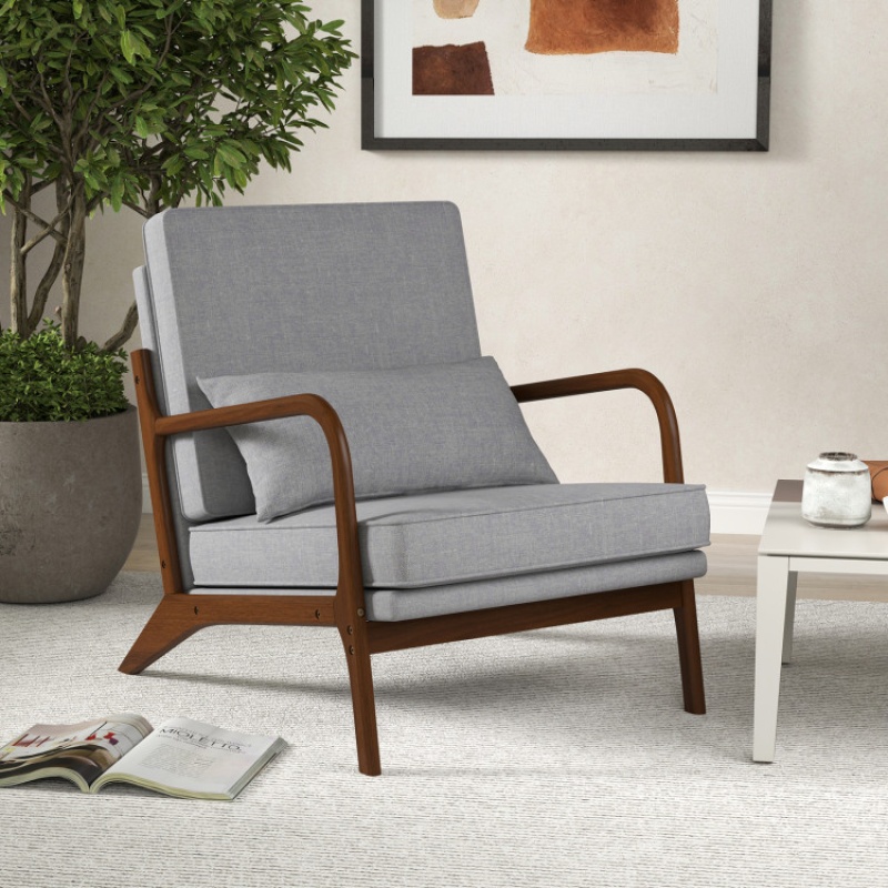 Modern Accent Chair With Rubber Wood Armrests And Removable Back-Gray
