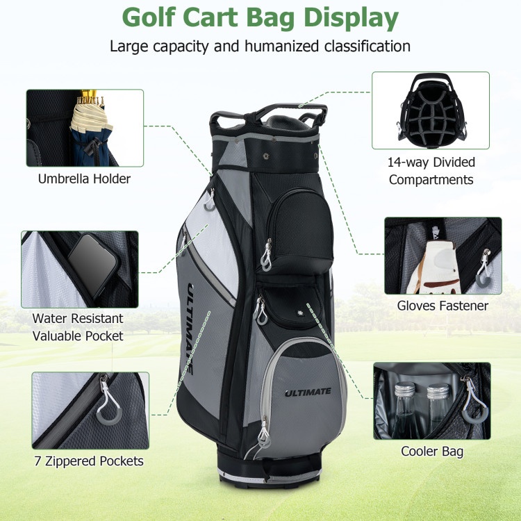 14-Way Golf Cart Stand Bag With Waterproof Rain Hood