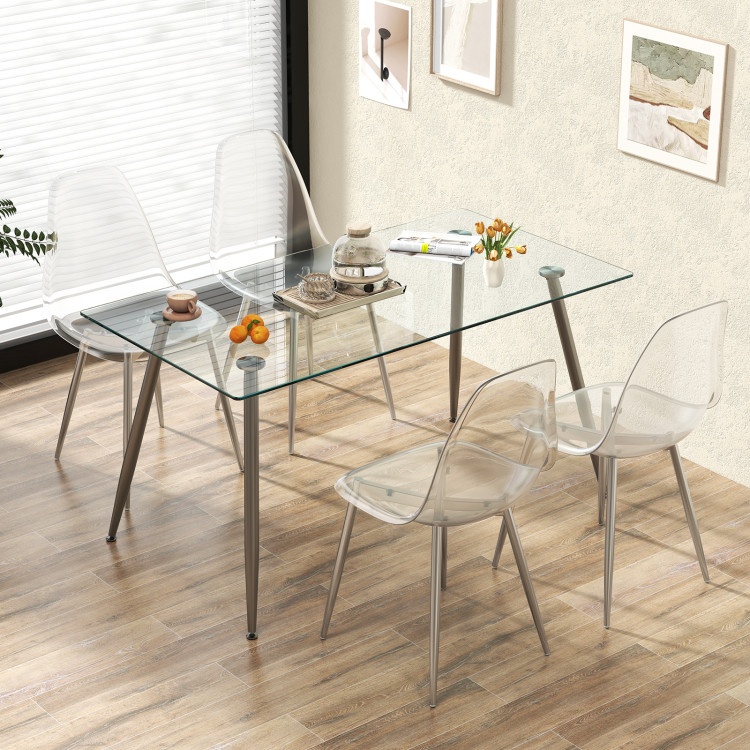 Set Of 4 Dining Chairs Modern Plastic Shell Side Chair With Clear Seat And Wood Legs-Silver