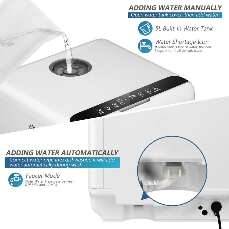Countertop Air Drying Dishwasher With Water Tank And 5 Programs