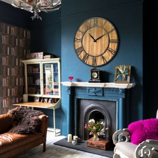30" Round Wall Clock Decorative Wooden Silent Clock With Battery