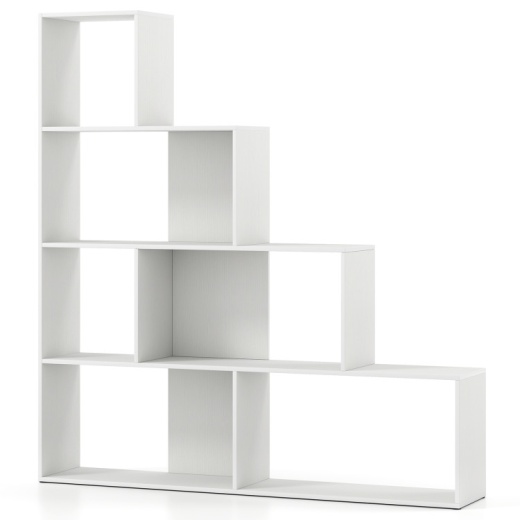 4-Tier Bookshelf Stair Bookcase With 6 Cubes Display Rack-White