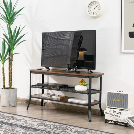 3-Tier Console Table TV Stand with Mesh Storage Shelf