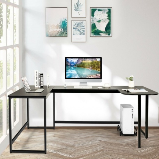 79 Inch U-Shaped Computer Desk With Cpu Stand Color: Black