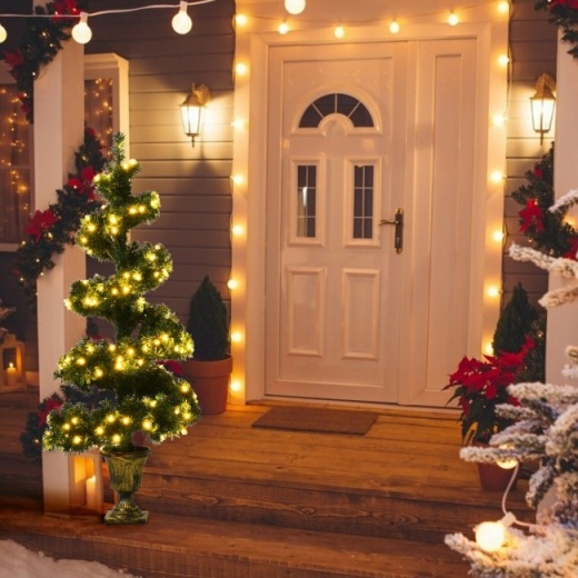 4 Feet Pre-Lit Spiral Entrance Artificial Christmas Tree With Retro Urn Base