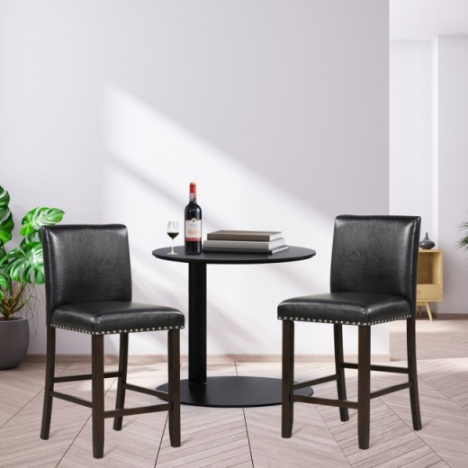 Set of 2 Bar Stools - PVC Leather Counter Height Chairs for Kitchen Island