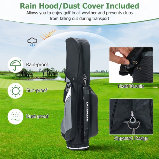 14-Way Golf Cart Stand Bag With Waterproof Rain Hood