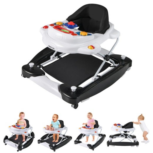 6 In 1 Foldable Baby Walker With Adjustable Height-Black