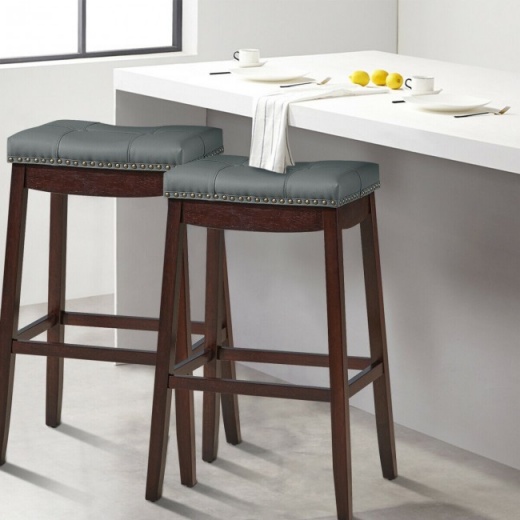 29 Inch Set Of 2 Nailhead Saddle Bar Stools