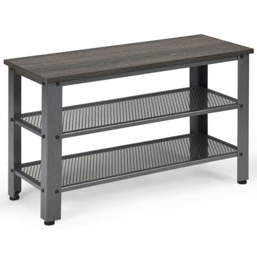 3-Tier Shoe Rack Industrial Shoe Bench With Storage Shelves-Black