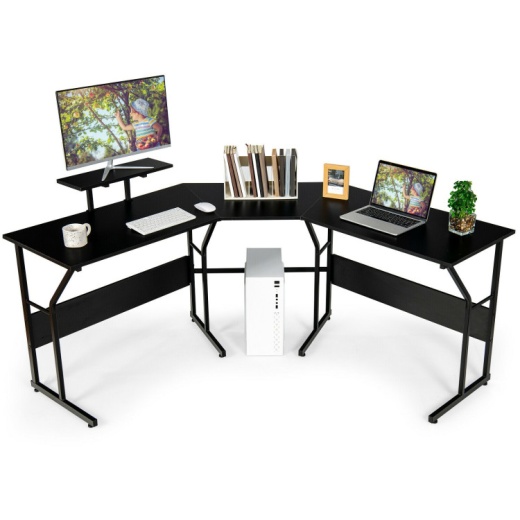 88.5 Inch L Shaped Reversible Computer Desk Table With Monitor Stand