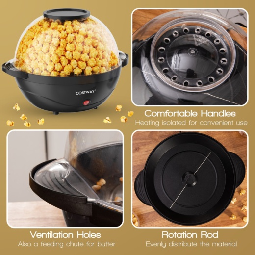 6Qt Stirring Popcorn Popper Maker With Nonstick Plate-Black