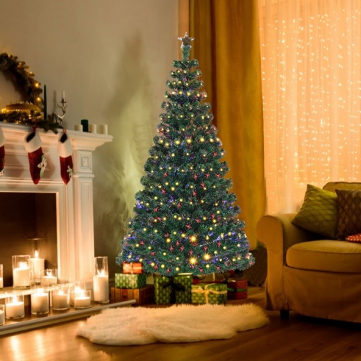 5/6/7 Feet Led Fiber Optic Artificial Christmas Tree With Top Star