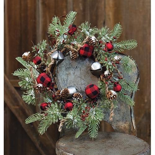 Buffalo Gingham Country Holiday Wreath, 17"