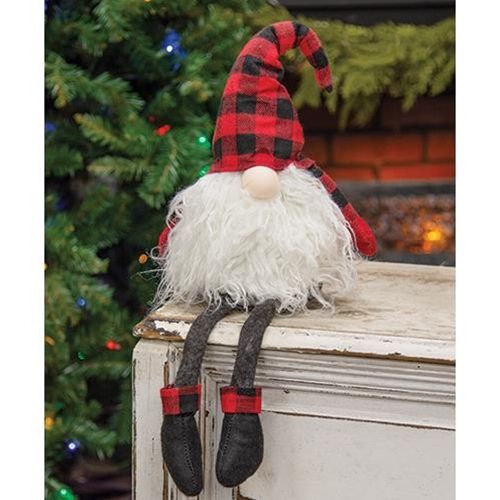 Dangle Leg Plush Red & Black Plaid Santa Gnome