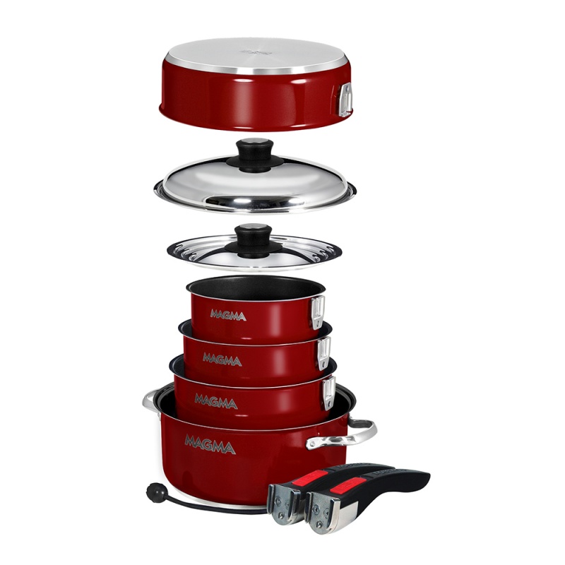Magma Nestable 10 Piece Induction Non-Stick Enamel Finish Cookware Set - Magma Red