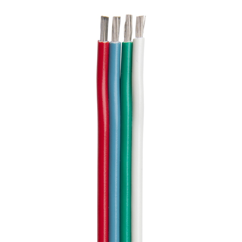 Ancor Flat Ribbon Bonded Rgb Cable 14/4 Awg - Red, Light Blue, Green & White - 100'