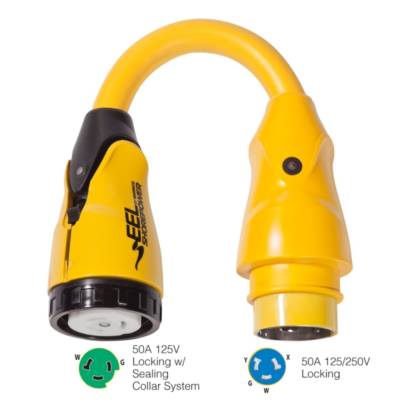 Marinco P504-503 Eel 50A-125V Female To 50A-125/250V Male Pigtail Adapter - Yellow