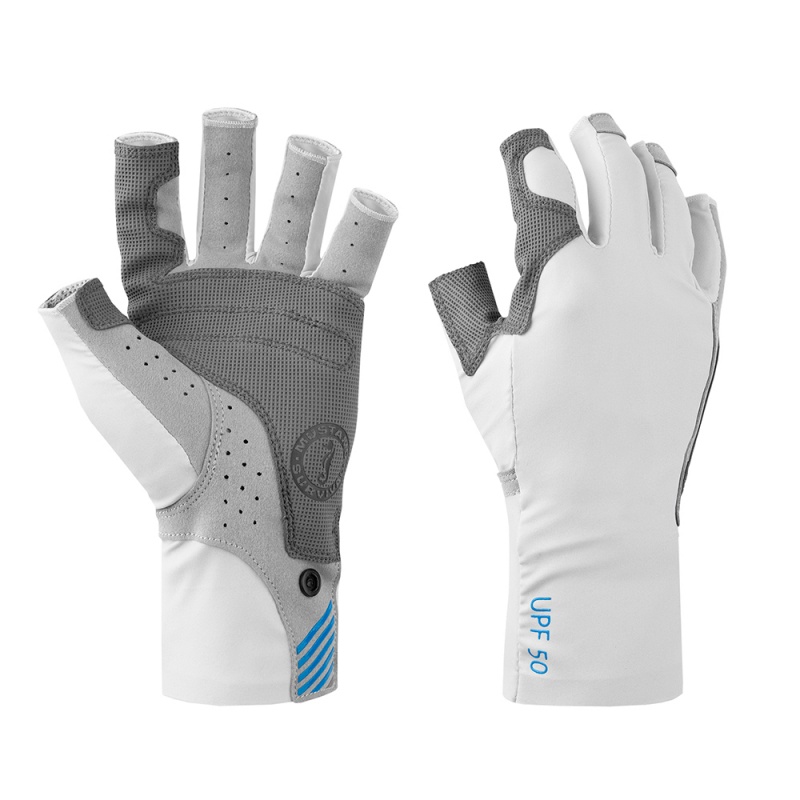 Mustang Traction Uv Open Finger Gloves - Light Grey/Blue - Xl