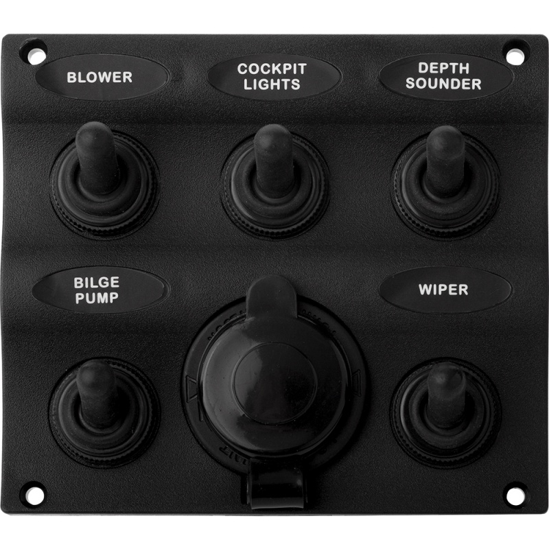 Sea-Dog Nylon Switch Panel - Water Resistant - 5 Toggles W/Power Socket