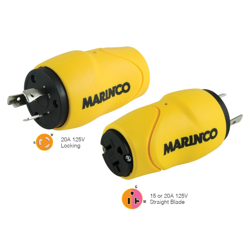 Marinco Straight Adapter 20Amp Locking Male Plug To 15Amp Straight Female Adapter