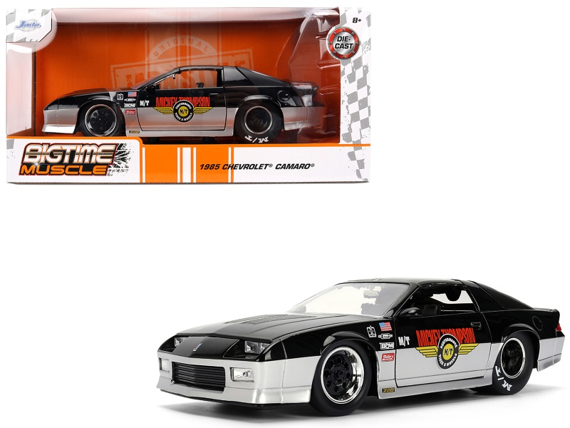 1985 Chevrolet Camaro Z28 "Mickey Thompson" Black And Silver Metallic "Bigtime Muscle" Series 1/24 Diecast Model Car By Jada