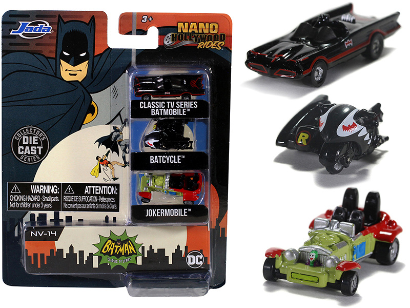 "Batman" (1966-1968) Classic Tv Series 3 Piece Set "Nano Hollywood Rides" Diecast Models By Jada