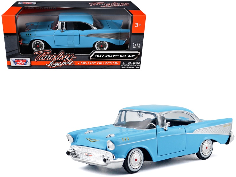 1957 Chevrolet Bel Air Light Blue "Timeless Legends" Series 1/24 Diecast Model Car By Motormax