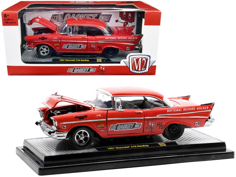 1957 Chevrolet 210 Hardtop Red Heavy Metallic With Graphics "Mr. Gasket Co." Limited Edition To 6550 Pieces Worldwide 1/24 Diecast Model Car By M2 Machines