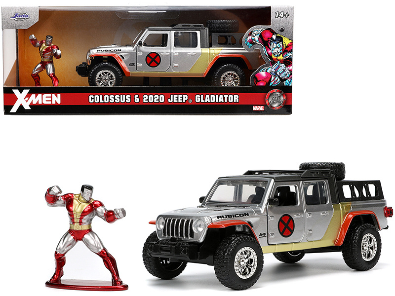 2020 Jeep Gladiator Pickup Truck Silver And Colossus Diecast Figurine "X-Men" Marvel "Hollywood Rides" Series 1/32 Diecast Model Car By Jada