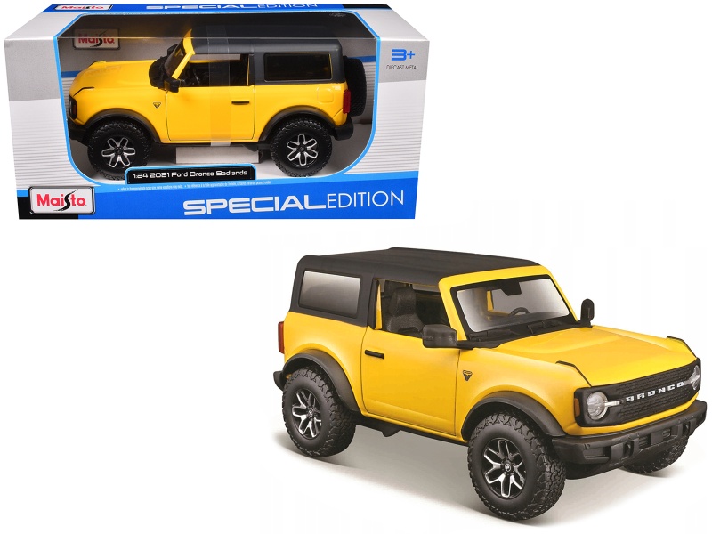 2021 Ford Bronco Badlands Yellow With Black Top "Special Edition" 1/24 Diecast Model Car By Maisto