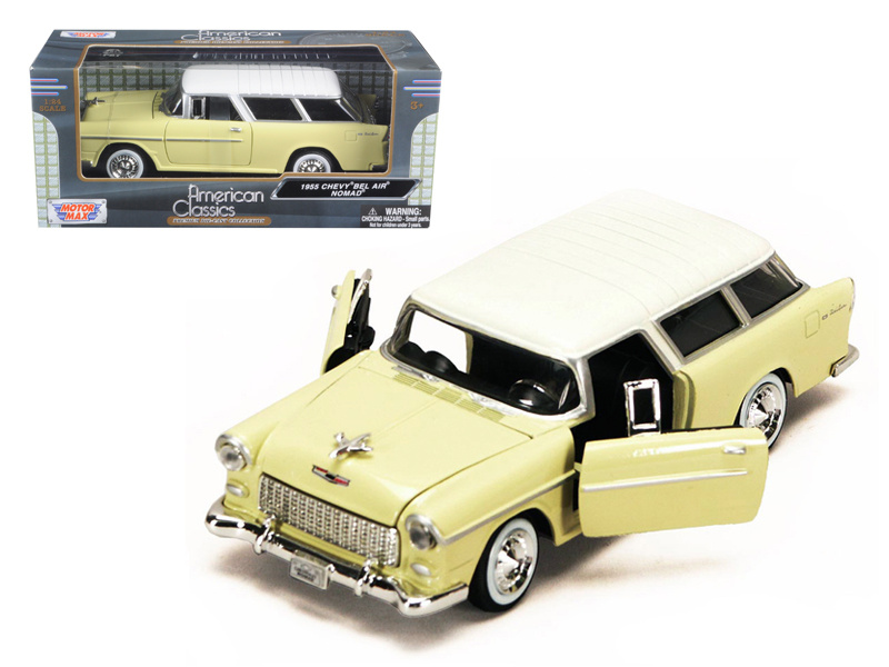 1955 Chevrolet Bel Air Nomad Yellow With White Top 1/24 Diecast Model Car By Motormax