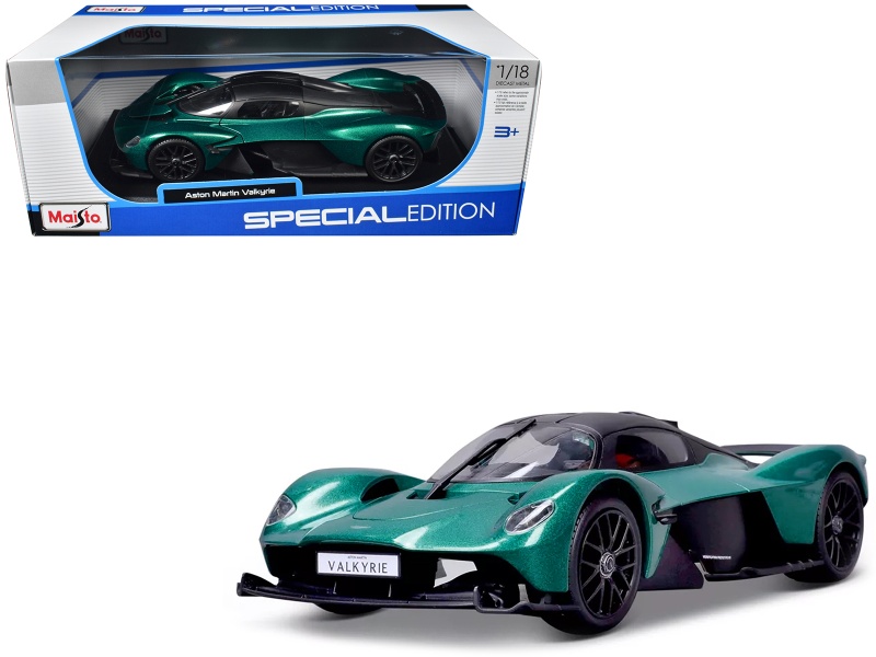 Aston Martin Valkyrie Green Metallic With Matt Black Top Special Edition 1/18 Diecast Model Car