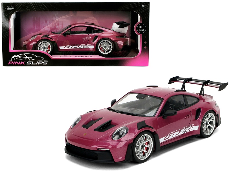 Porsche 911 Gt3 Rs Red Violet Metallic With White Stripes "Pink Slips" Series 1/18 Diecast Model Car By Jada