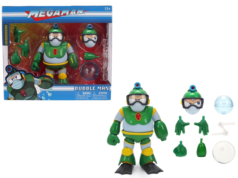 Bubble Man 5" Moveable Figure (Deluxe Version) With Accessories And Alternate Head And Hands "Mega Man" (1987) Video Game Model By Jada